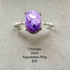 Charoite Adjustable S925 Ring